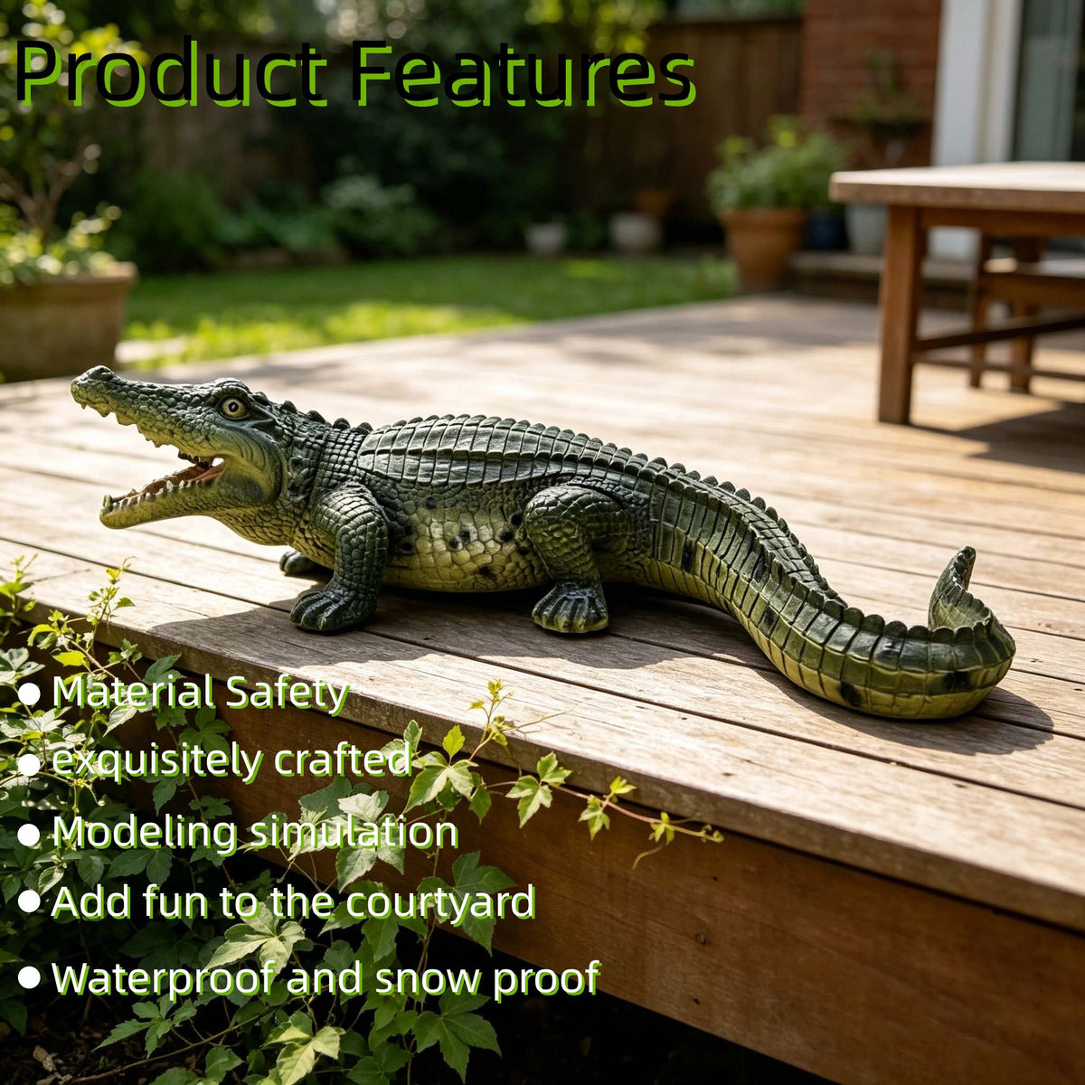 23" Simulated Crocodile Garden Statue, photo 5 of 10