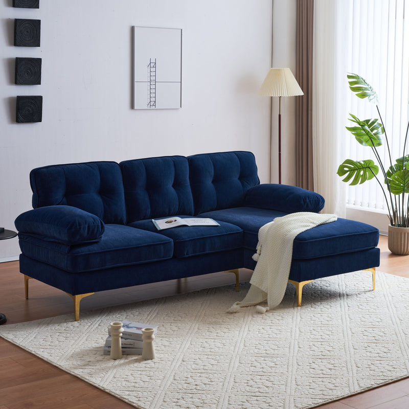 83" Modern Sectional Sofas Couches Velvet L Shaped Couches for Living Room, Bedroom, Blue