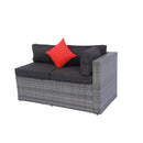 5 Pieces PE Rattan sectional Outdoor Furniture Cushioned U Sofa set with 2 Pillow Grey wicker + Black Cushion
