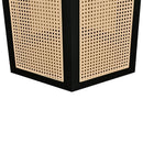 5-Piece Rattan Round Dining Table Set, Wood Table with Hexagonal Base and Upholstered Chairs for Dining Room, Kitchen,Indoor Use, Black+Gray