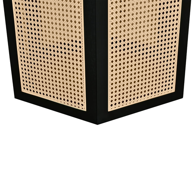 5-Piece Rattan Round Dining Table Set, Wood Table with Hexagonal Base and Upholstered Chairs for Dining Room, Kitchen,Indoor Use, Black+Gray