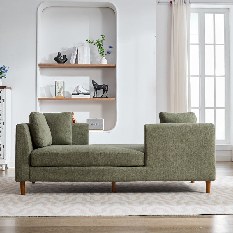 77.95'' Wide Modern Double-Sided Upholstered Chaise Lounge Indoor,Chenille Fabric Sleeper Sofa Couch With 4 Throw Pillows, Daybed with Rubberwood Legs For Living Room, Bedroom, Apartment,Green