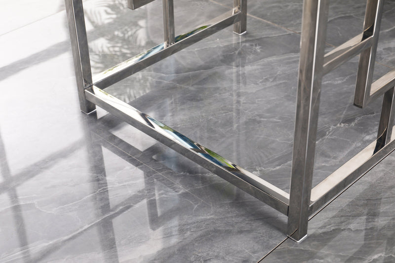 3 Pieces Silver Square Nesting Glass End Tables- Small Coffee Table Set- Stainless Steel End Tables with Dark Gray Tempered Glass- 18" Modern Minimalist Small Coffee Tables for Living Room