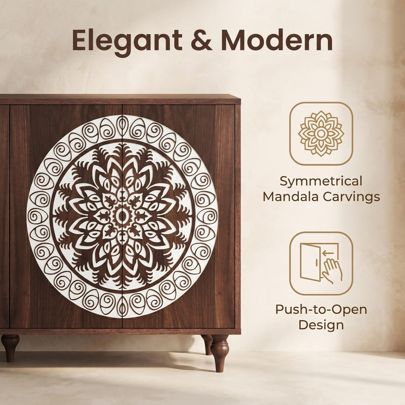 60" Vintage Mandala Carved Sideboard, photo 9 of 10