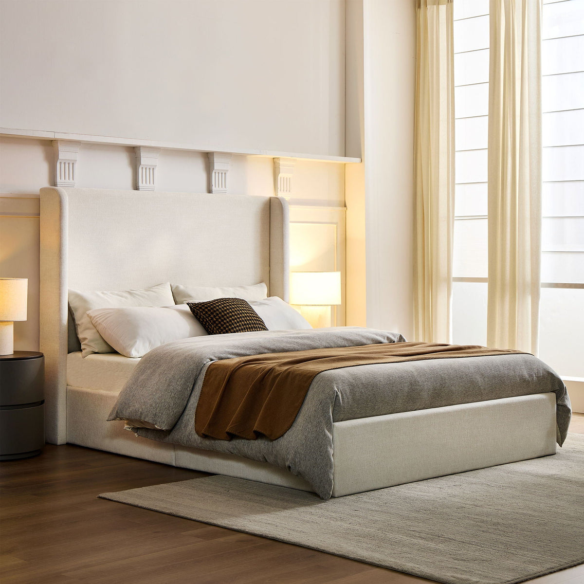 Carmen - Minimalist Upholstered Wingback Bed Frame With High Headboard, photo 6 of 14