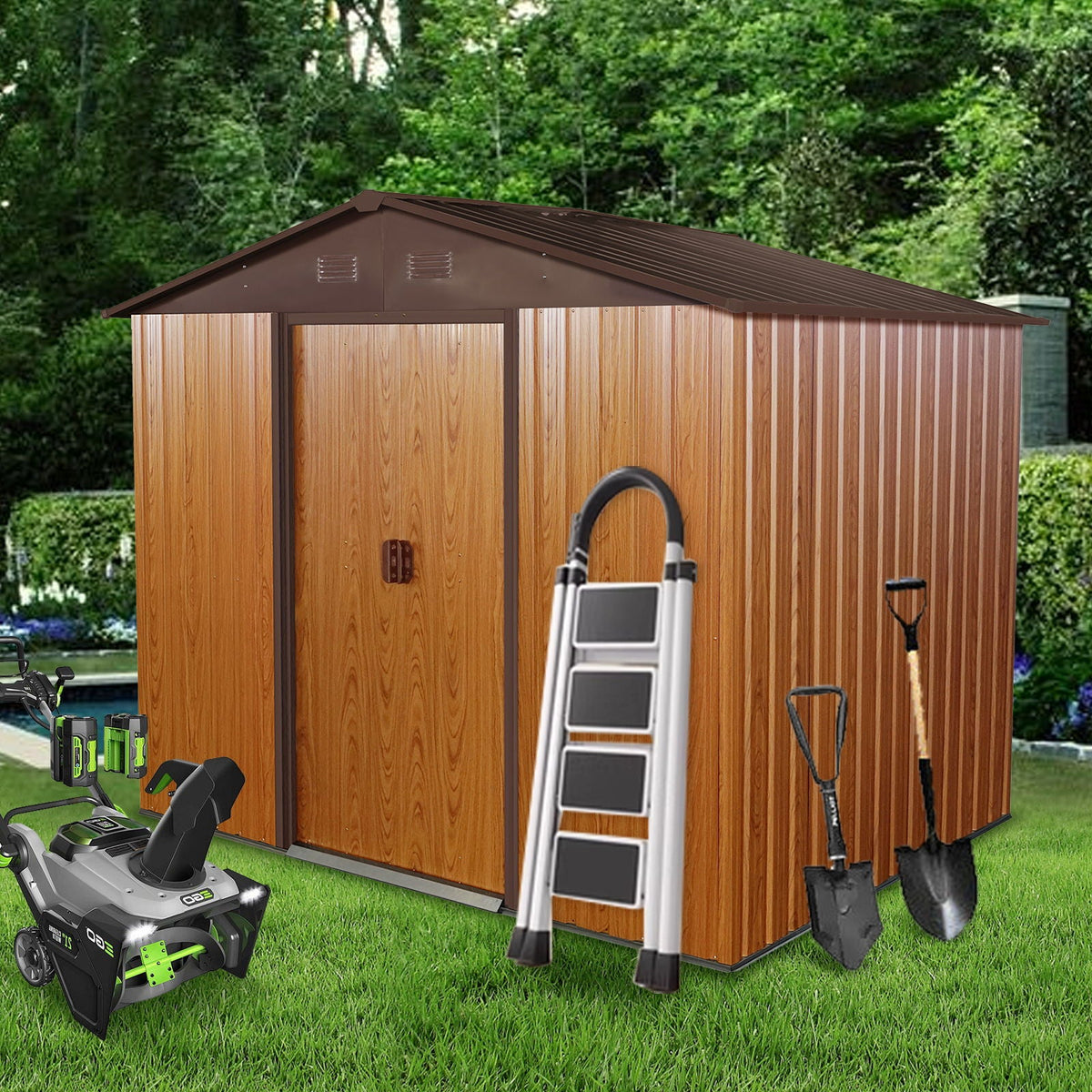 Outdoor Metal Storage Shed With Floor Base, photo 16 of 40