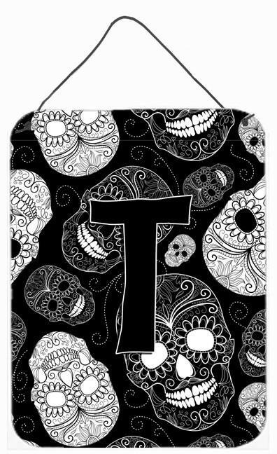 Letter T Day of the Dead Skulls Black Wall or Door Hanging Prints CJ2008-TDS1216