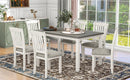 7-Piece Dining Table Set Wood Dining Table and 6 Upholstered Chairs with Shaped Legs for Dining Room/Living Room Furniture (Gray+White)