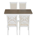 5-Piece Retro Dining Set, Rectangular Wooden Dining Table and 4 Upholstered Chairs for Dining Room and Kitchen (Brown+White)