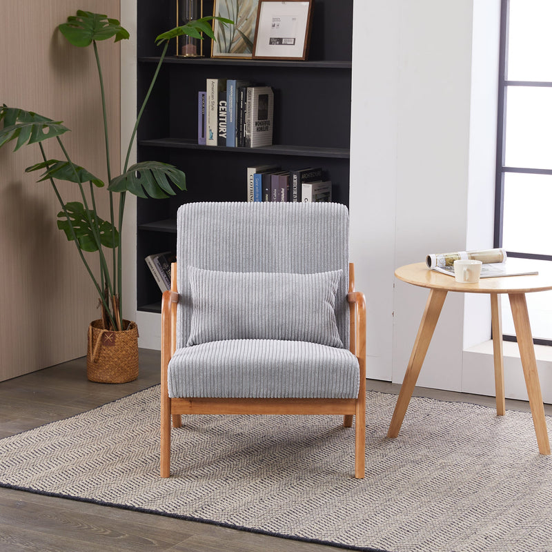 Mid-Century Modern Accent Chair, Arm Chair Living Room Chairs with Pillow Upholstered Reading Chair with Solid Wood Frame &  Living Room Bedroom Balcony (Antique Dark Grey)