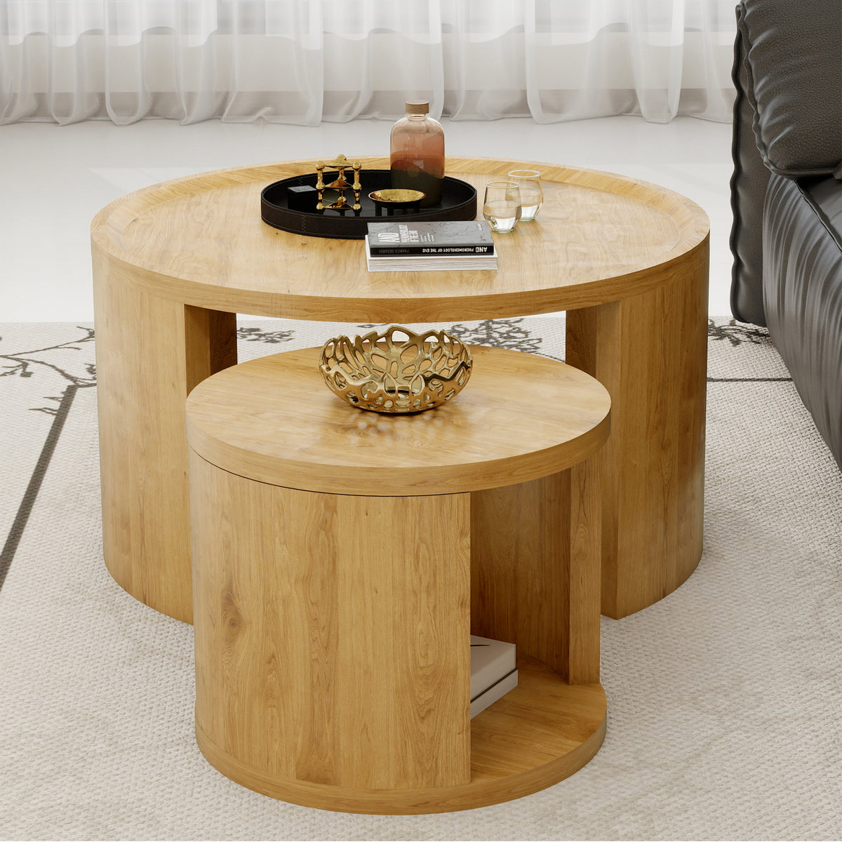 Round Nesting Coffee Table Set of 2, photo 5 of 10