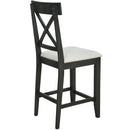 60"Lx30"W Solid Wood Farmhouse Counter Height Dining Table Set with 3-Tier Storage Shelves, Upholstered Dining Chairs for 4, 5-Piece, Gray