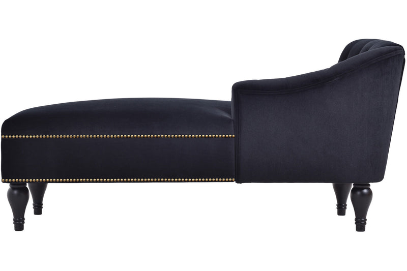 58" Velvet Chaise Lounge, Button Tufted Right Arm Facing Lounge Chair with Nailhead Trim & Solid Wood Legs for Living Room or Office, Sleeper Lounge Sofa (Black)