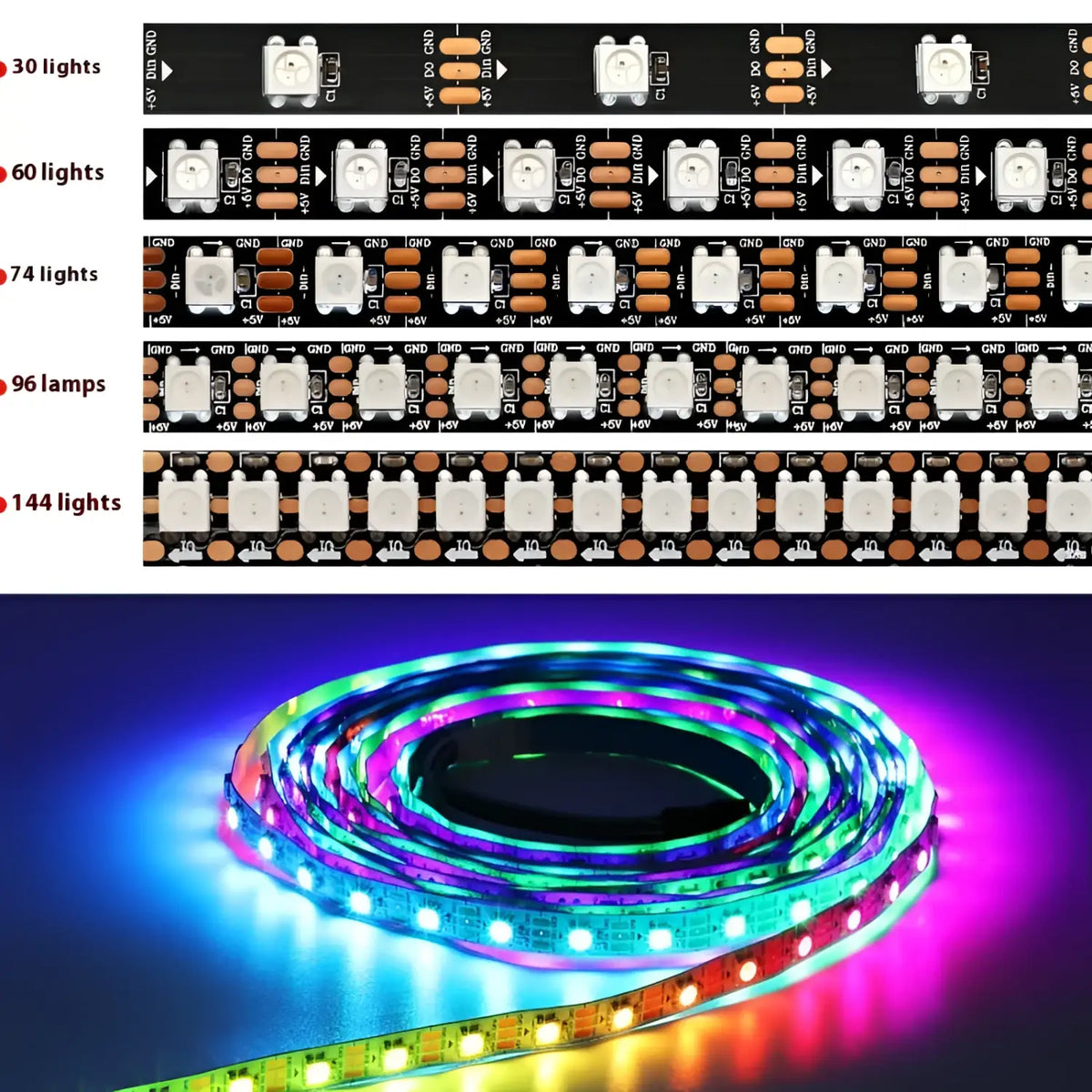 5V Magic LED Strip Lights – Waterproof & Single-Point Control, photo 3 of 6