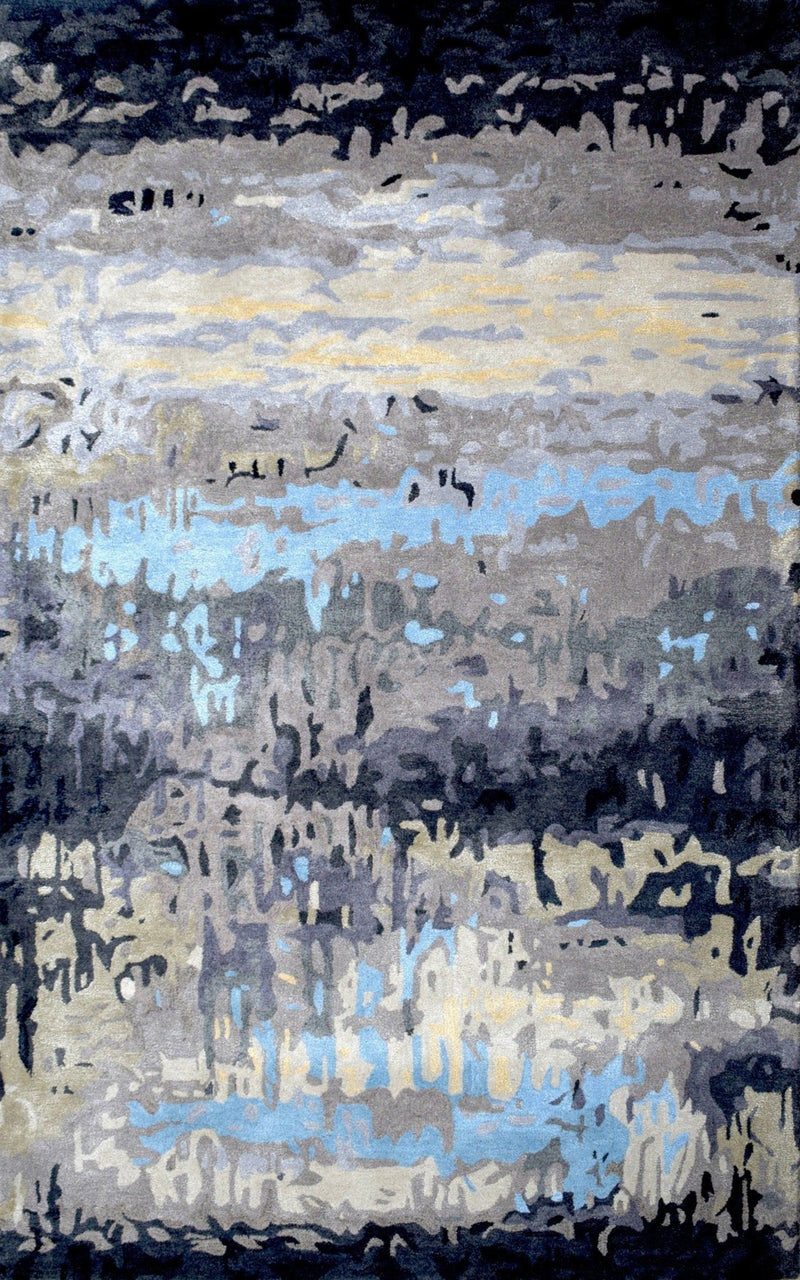 5x8 Abstract Black and Blue Area Rug | Handmade with Wool and Viscose | TRD633958