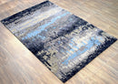 5x8 Abstract Black and Blue Area Rug | Handmade with Wool and Viscose | TRD633958