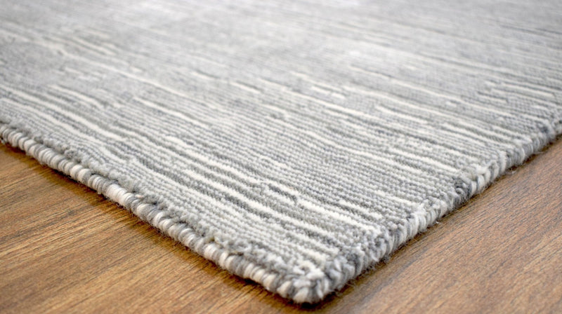 5x8 Solid Silver and White Area Rug | Handmade with Wool & Viscose | TRD1006558