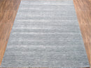 Solid Blue and Silver Hand-Loomed Wool and Viscose Area Rug 5x8 - Luxurious Blend