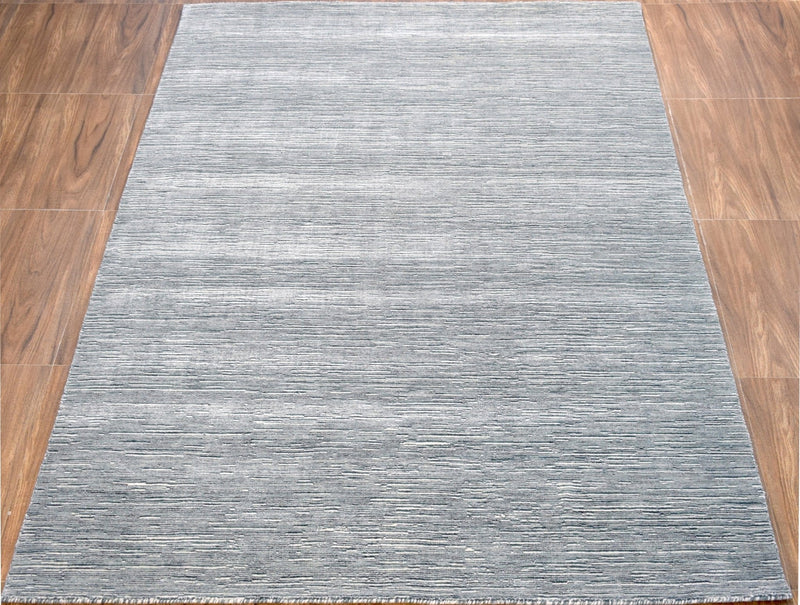 5x8 Solid blue and Silver Area Rug | Handmade with Wool & Viscose | TRD1006858