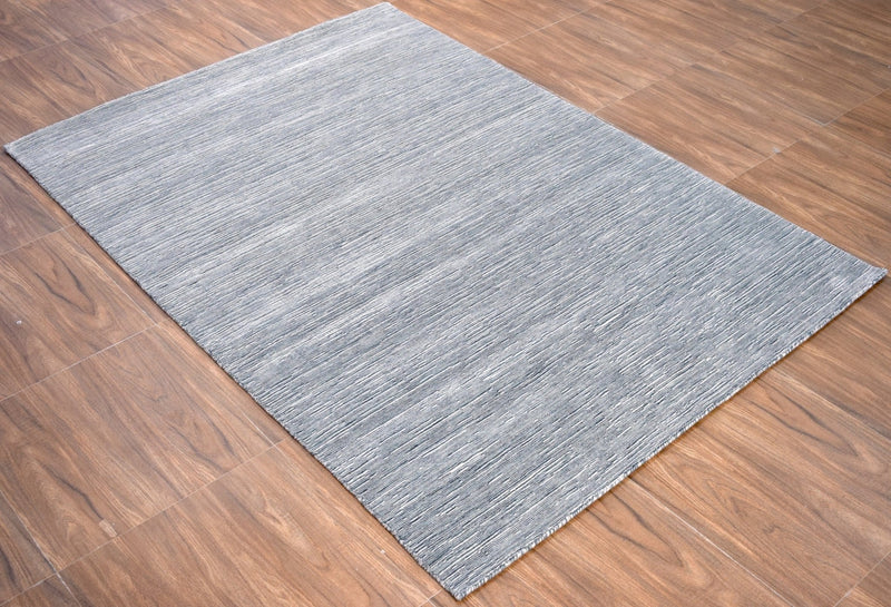 5x8 Solid blue and Silver Area Rug | Handmade with Wool & Viscose | TRD1006858