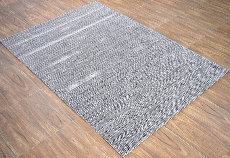 5x8 Modern Gray and Silver Area Rug | Handmade with Wool & Viscose | TRD1007058