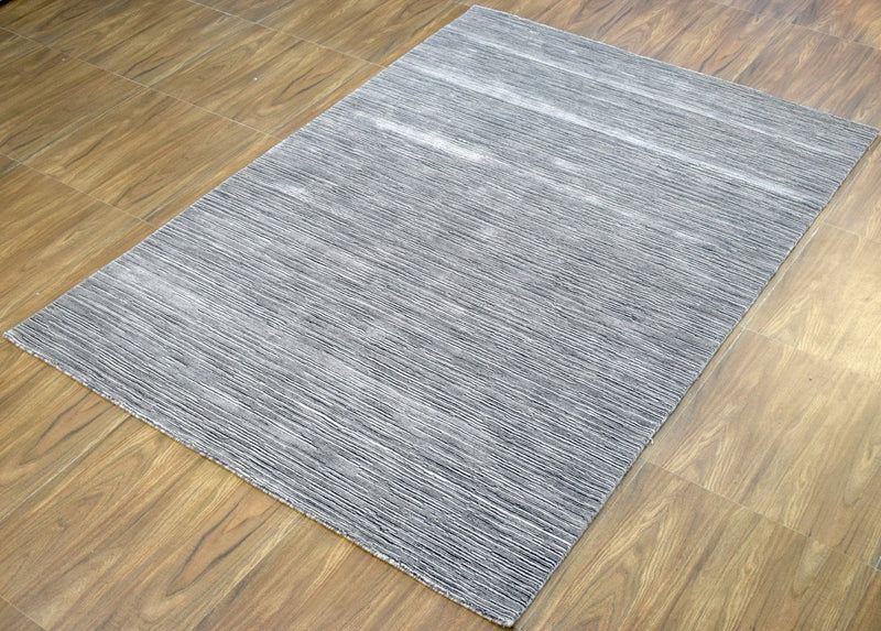 5x8 Modern Gray and Silver Area Rug | Handmade with Wool & Viscose | TRD1007058