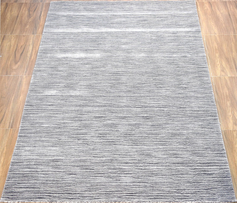 5x8 Modern Gray and Silver Area Rug | Handmade with Wool & Viscose | TRD1007058