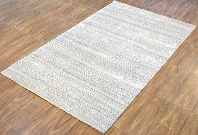 5x8 Solid Beige and Silver Area Rug | Handmade with Wool & Viscose | TRD1007258