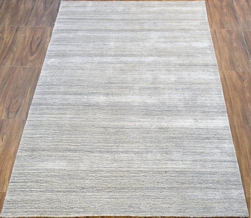 5x8 Solid Beige and Silver Area Rug | Handmade with Wool & Viscose | TRD1007258