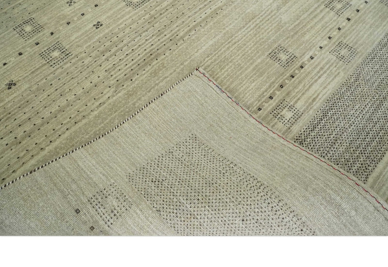 5x7 Beige and Gray Hand Spun Wool Hand Knotted Southwestern Gabbeh Rug | KNT51