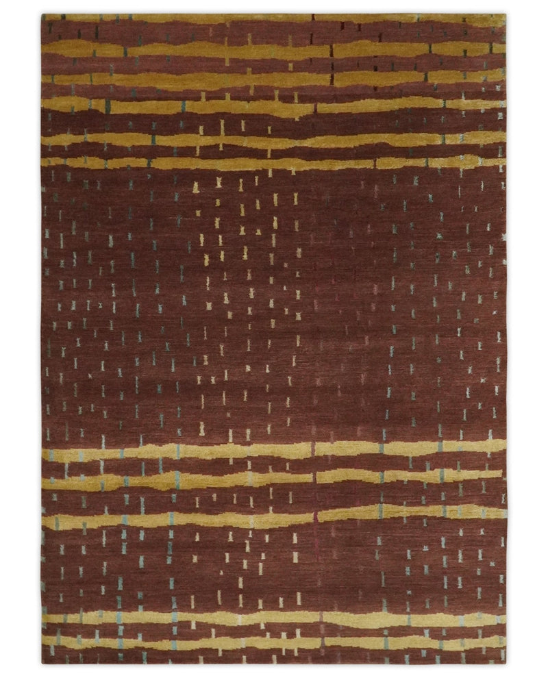 5x7 Brown and Gold Stripes Pattern Hand knotted Wool and Art Silk Area Rug