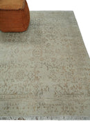 5x7 Fine Hand Knotted Beige and Brown Traditional Vintage Persian Style Antique Wool and Silk Rug | AGR50