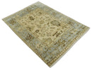 5x7 Hand Knotted Beige, Silver and Brown Traditional oushak Wool Area Rug | N34157