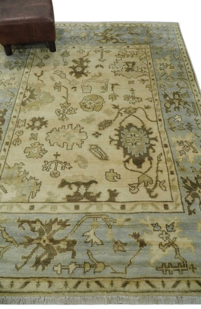 5x7 Hand Knotted Beige, Silver and Brown Traditional oushak Wool Area Rug | N34157