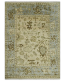 5x7 Hand Knotted Beige, Silver and Brown Traditional oushak Wool Area Rug | N34157