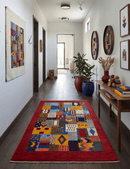 Multicolor Abstract Shapes Hand Woven Wool Area Rug 5x7 Southwestern Lori Gabbeh