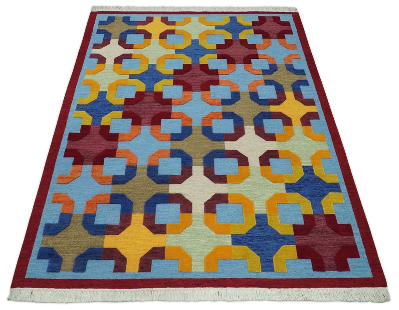 5x7 Multicolor Modern Artistic Wool Hand Woven Southwestern Rug | KNT46