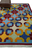 Multicolor Wool Area Rug 5x7 - Modern Southwestern Hand Woven