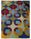 Multicolor Wool Area Rug 5x7 - Modern Southwestern Hand Woven
