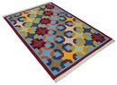 Multicolor Wool Area Rug 5x7 - Modern Southwestern Hand Woven