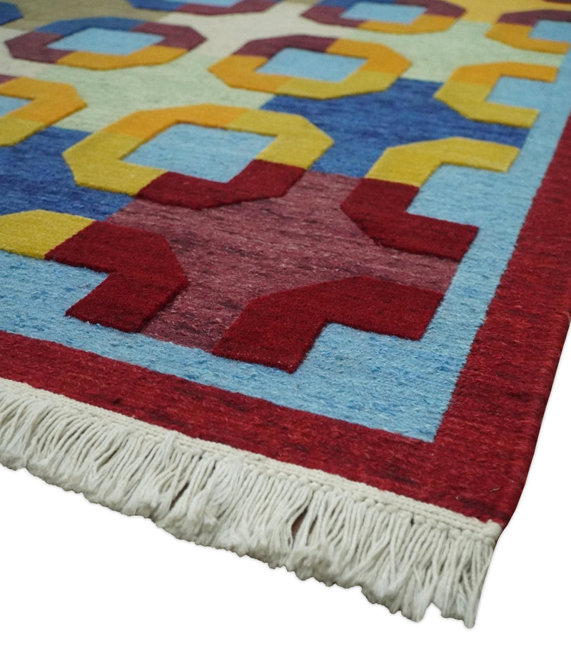 5x7 Multicolor Modern Artistic Wool Hand Woven Southwestern Rug | KNT46