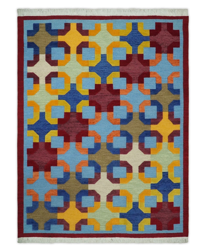 5x7 Multicolor Modern Artistic Wool Hand Woven Southwestern Rug | KNT46