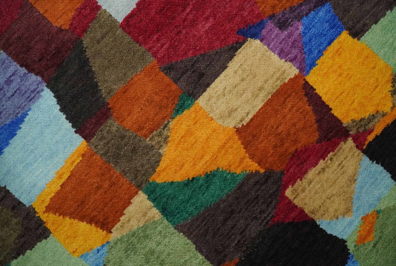 5x7 Multicolor Shapes Modern Artistic Wool Hand Woven Southwestern Rug | KNT35