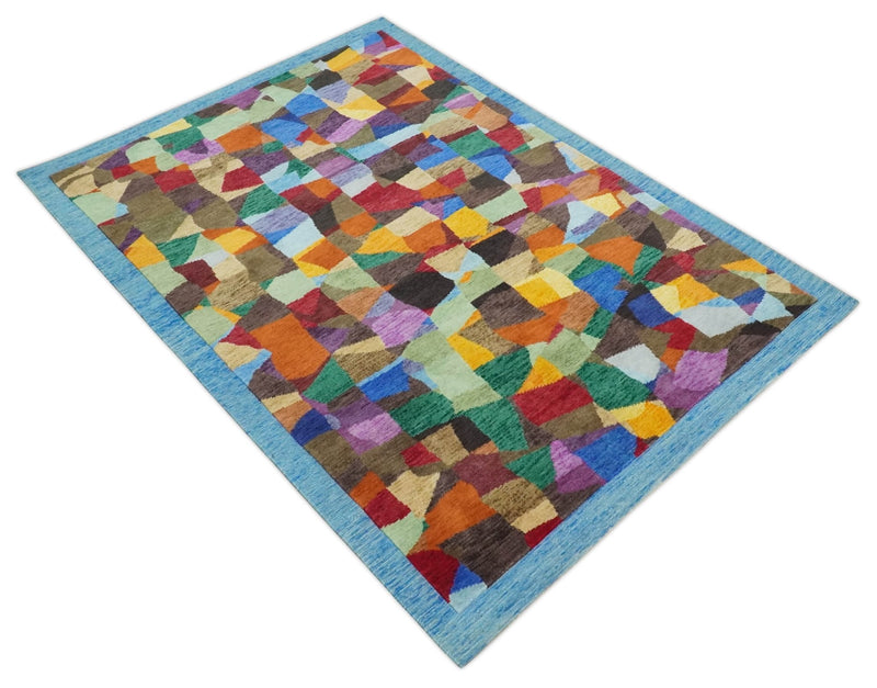 5x7 Multicolor Shapes Modern Artistic Wool Hand Woven Southwestern Rug | KNT35