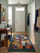 Multicolor Loop Cut Wool Area Rug 5x7 - Modern Geometric Design
