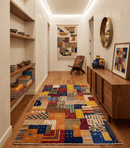Multicolor Hand Woven Wool Lori Gabbeh Area Rug 5x7 - Southwestern Geometric Shapes