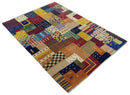 Multicolor Hand Woven Wool Lori Gabbeh Area Rug 5x7 - Southwestern Geometric Shapes