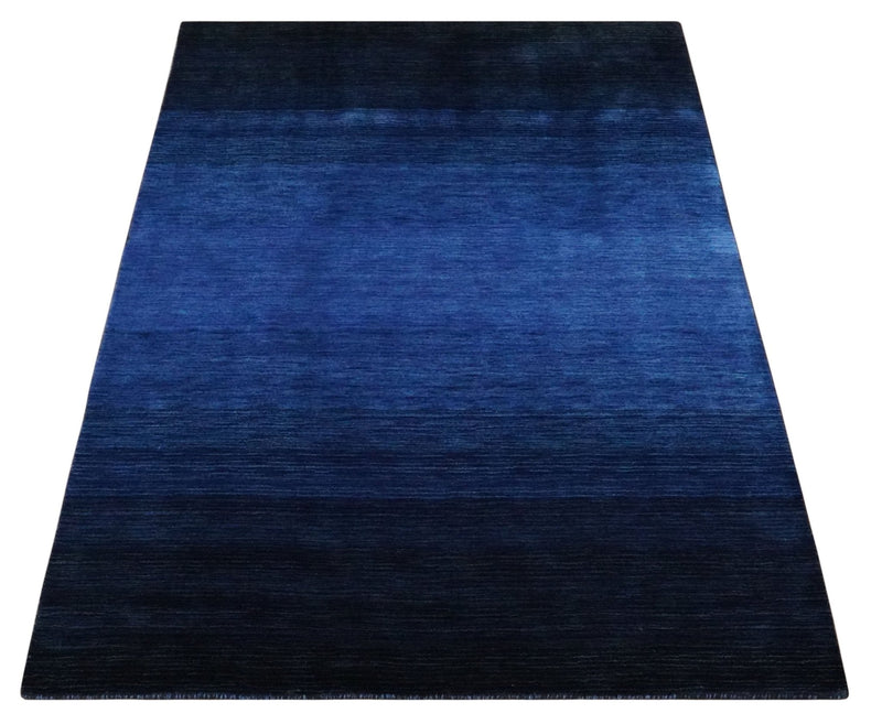 5x7 Ombre Premium look Blue Wool Hand Woven Southwestern Gabbeh Rug