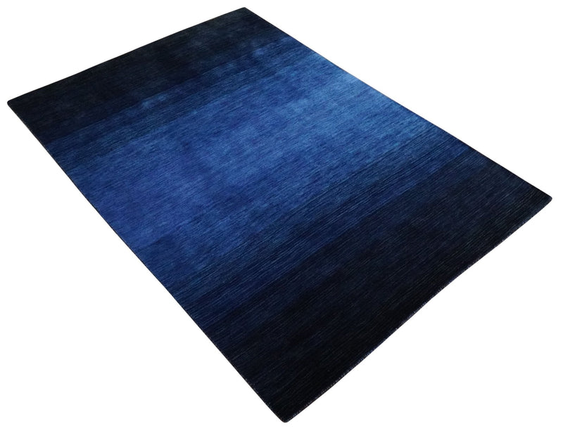 5x7 Ombre Premium look Blue Wool Hand Woven Southwestern Gabbeh Rug