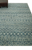 5x7 Teal and Beige Hand knotted southwestern Tribal trellis recycled Art Silk rug